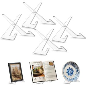 Americanflat Acrylic Easel Stand - 6" Tabletop Easel and Plate Stand - Set of 4 - Lightweight Display Holders for Photos, Cards, Frames, Books, Magazines, Albums - Home or Office Decor