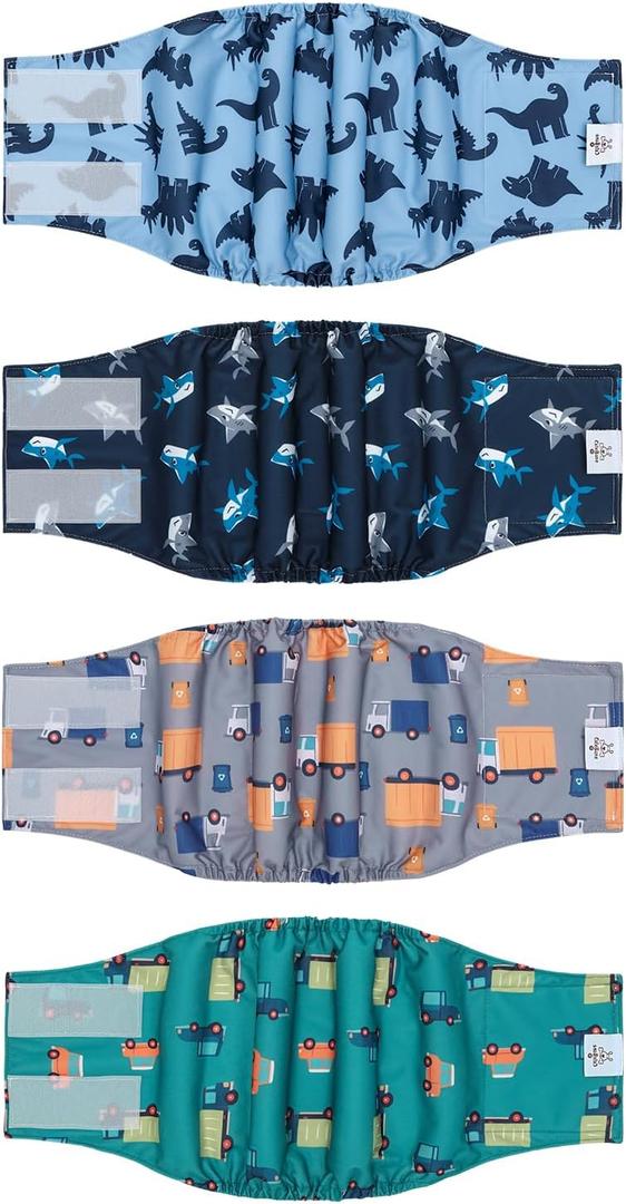 CuteBone Dog Diapers Male 4 Pack Puppy Wraps Reusable Doggie Belly Bands for Male Dogs Small Medium Large
