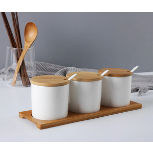 HONGCHU Condiment Containers with lids 3 pack Seasoning Box Condiment Pots Jars with Spoons Container for Spice Salt Sugar Cruet