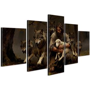 YOUHONG 5 Pieces Jesus and Lamb Canvas Christian Wall Art Religious Decor, 50"L x 24"W