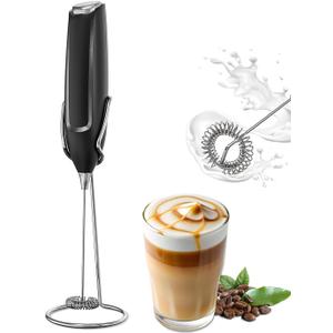 Milk Frother Handheld with Stand, Battery-Operated Electric Foam Maker Frother Wand, Whisk Drink Mixer & Foamer for Coffee, Latte, Matcha, Hot Chocolate