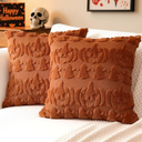 Pack Of 2 Artscope Halloween Pillow Covers 18 x 18 Set of 2 Decorative Ghost Holiday Pumpkin Throw Pillow Cases Soft Plush Faux Fur Couch Cushion Case for Farmhouse Halloween Sofa Bed Room Home Decor-Rust