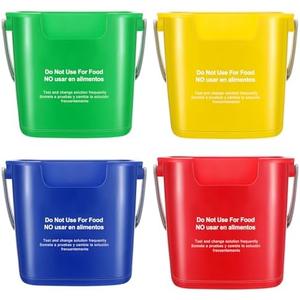 Yaomiao 4 Pcs Cleaning Bucket 3 Quart Small Sanitizing Square Bucket Detergent Pail with Measurements Spout and Handle for Home Commercial Use Restaurant Kitchen Office (Red,Yellow,Blue,Green)