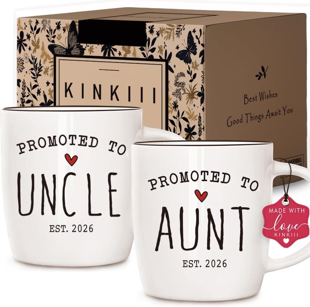 Promoted to Aunt & Uncle 2026 Coffee Mugs Set Gifts, Pregnancy Announcement Gift for New Auntie and Uncle, Baby Reveal Present Ideas, First Time Aunt Uncles Gifts, Gender Reveal Cup for Family, 13oz