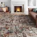 Modern Area Rug 5x7 Machine Washable Living Room Large Carpet Red Brown Multi Kitchen Mat Non Slip Indoor Accent Neutral Abstract Distressed Throw Rug for Dining Room Office Bedroom