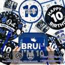 10th Birthday Decorations for Boys, 10 Year Old Birthday Decorations Blue Black Tableware Set include Double Digits Birthday Plates and Napkins Tablecloths Banner Cake Toppers for Party Decor Serve 26