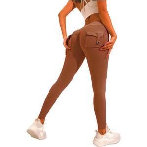 Women's Legging Pants,High-Waisted Leggings, Soft Opaque Skinny Belly Control Pants Running, Cycling, Yoga Pockets (Medium, Coffee)