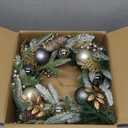 20 inch Christmas Door Wreath, Norfolk Pine Wreaths for Front Door with Silver Ball Glittered Leaf Spray Stems Pinecones Berries for Fireplace Xmas Decorations, Wall Window Indoor Outdoor Decor