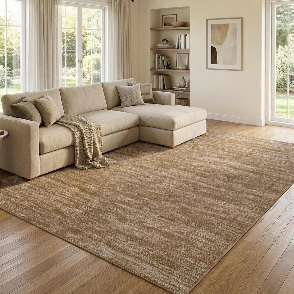 Living Room Area Rug 8x10 Modern Solid Area Rug Minimalist Indoor Carpet Low Pile Stain Resistant Throw Carpet Non Slip Non Shedding for Bedroom Playroom Dining Room，Taupe