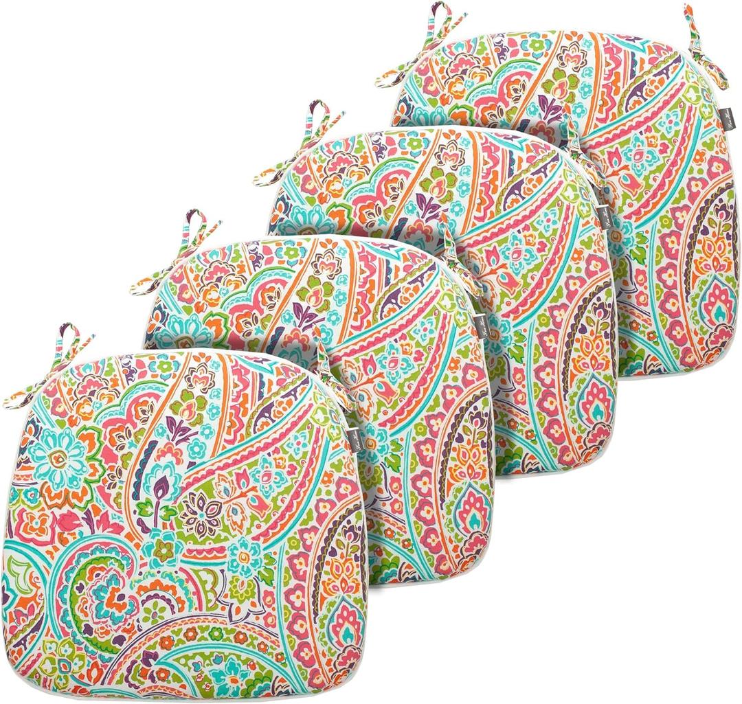 FUNHOME Outdoor Chair Cushions Set of 4, Water-Repellent Seat Cushions D16xW17 Inch, All Weather Chair Pads with Tie, Cushions for Furniture Garden Home Office Decoration, Melora Paisley