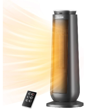 PELONIS PTH15A4BGB Ceramic Tower 1500W Indoor Space Heater with Oscillation, Remote Control, Programmable Thermostat & 8H Timer, ECO Mode, Tip-Over Switch & Overheating Protection, Gray (Grey)