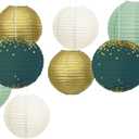 NICROLANDEE Green Wedding Party Decorations - Set of 12 Green Gold Paper Lanterns for St Patrick's Day Bridal Shower Baby Shower Birthday Eucalyptus Neutral Garden Party Decor