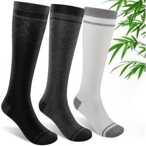 SONORAN Bamboo Viscose Compression Socks for Women & Men (3 Pairs) 15-20 mmHg Knee High Support for Nurses, Travel, Pregnant L/ XL（Black&Gray&White）