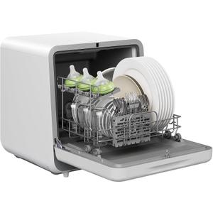 Silonn Portable Countertop Dishwasher, Mini Dishwasher with 5L Water Tank for Apartments/RVs No Hookup Needed, Dish washer with 7 Wash Programs 4 Place Settings 360 Triple Spray System & Auto Air Dry (White)