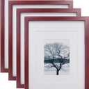 Egofine 11x14 Picture Frames 4 Pack Display Pictures 5x7/8x10 with Mat or 11x14 Without Mat Made of Solid Wood Covered by Plexiglass for Table Top Display and Wall Mounting Photo Frame, Cherry Red