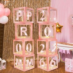 Suncalla 8 Pcs LED Light 2026 Prom Graduation Decorations 12" Prom Balloon Boxes Column Standup 2026 Graduation Lighting Boxes Backdrop Decor for Indoor Outdoor Party Supplies(Pink)