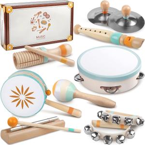 Baby Musical Instruments - Montessori Musical Toys for Toddlers 1-3, Wooden Percussion Instruments Set, Kids Preschool Educational Music Learning Toys, Birthday Gifts for Boys Girls (Neutral)