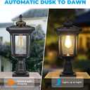 Solar Post Light Outdoor, ST4346Q Dusk to Dawn Solar Lamp Post Light with Pier Mount Base Bright Sandy Colored Bulb, Waterproof Aluminum Fence Pole Lights for Gates Yard Path Garden