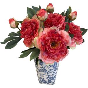2 PCS Premium White Peonies Artificial Flowers,19.2Fake Faux Silk Peonies for Centerpieces Wedding Home Decor (2, Coral)
