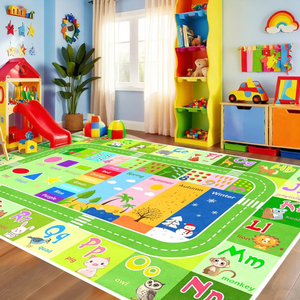 BATATADOCE Kids Rugs for Playroom - Educational Rug with ABC Alphabet,Animals Colors,ABC Rugs for Children Playroom Cartoon Kids Play Mat for Bedroom Decor,Green,5x7 Feet