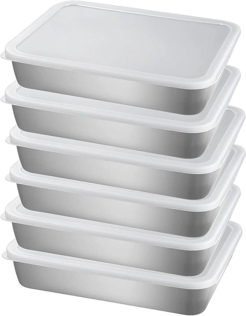 Square Serving Tray with Sealing Cover, 6 Pcs 9.8 Inch x 7.87 Inch x 1.97 Inch Inch Strainless Steel Trinket Tray, for Serving Fruit, Barbecue, Grilled Meat, and Snack at Party and Outdoors (6)