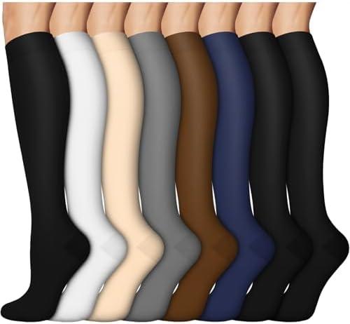 8 Pairs Compression Socks for Women & Men,Support Compression Stockings for Medical Running Athletic, S/M