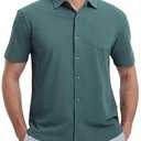 VEBOON Men's Cotton Button Down Shirts Short Sleeve Pique Casual Regular Fit Lightweight Strech Dress Shirts with Pocket
(S)