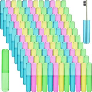 Jeyiour 120 Pcs Travel Toothbrush Holder Bulk Multiple Portable Toothbrush Case Storage Plastic Breathable Toothbrush Travel Containers for Trip Camping Home Outdoor(Classic Style)