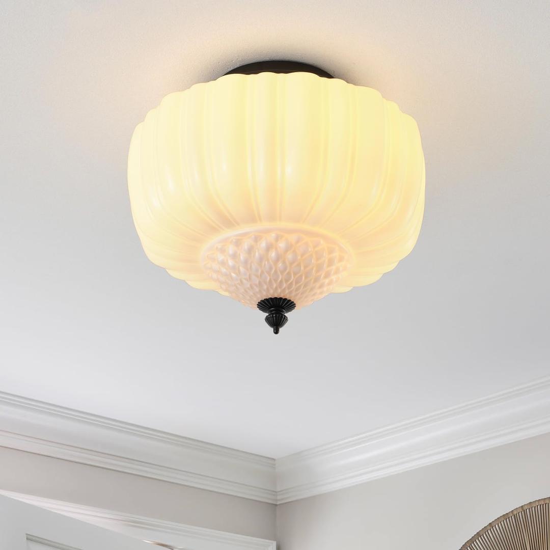 14 Inch Milk White Glass Ceiling Light,Mid Century Modern Ceiling Light Fixture,Schoolhouse for Bedroom,KitchenDining Room,Hallway