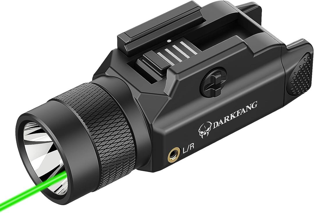 DARKFANG Tactical Flashlight and Green Laser Light Combo 1500 Lumen for Shotgun/Pistol Light with Momentary/Strobe Function for 1913 Picatinny Rail