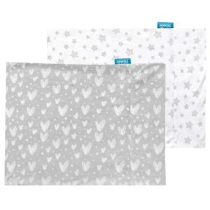Biloban Organic Cotton Youth Pillowcase 2 Pack, (Pillowcases Only) Kids Pillowcase for Sleeping Fit Pillow Sized 16" x22, Envelope Travel Pillowcases for Girl Boy, Gray Heart & White Star