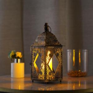 Moroccan Lantern Lamp Decorative Candle Holders for Ramadan Decorations, Hanging, Outdoor Patio or Porch, Indoor Home Decor (Bronze 10inch)