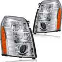 Headlight Assembly, Headlights Kit Compatible with 2007-2014 Cadillac Escalade/2007-2014 Escalade ESV/2007-2013 Escalade EXT Replacement Headlamp Chrome Housing Amber Reflector