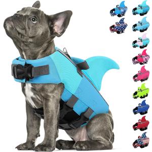 Dog Life Jacket Shark Life Vest for Dogs, Adjustable Swmming Vest with High Buoyancy, Safety Lifesaver with Rescue Handle for French Bulldog Small Medium Breeds, PoolBlue Large