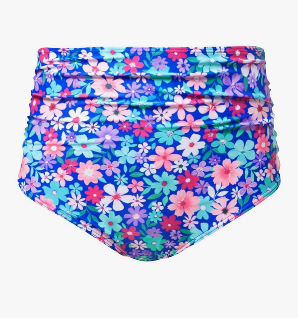 Tempt Me Women High Waisted Bikini Bottom Retro Ruched Swim Bottom Shirred Tankinis Brief Size L
