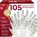 Clear Warm White Christmas Lights - 20 ft String of 105 Incandescent Mini Multifunctional Lighting Modes for Decorative, Bedroom, Outdoor, Xmas Twinkle Christmas Tree Lights, White Wire Total 21.6 ft