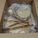 GMWD Set of 7 Gold Cake Stand Desserts Display Table Pedestals 3-Tiered Cupcakes Holder Serving Tray Decorative Weddings Birthdays Party Baby Showers Celebrations