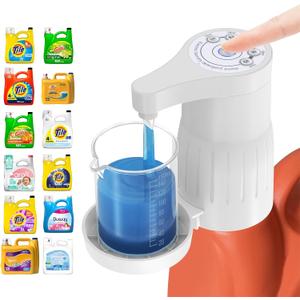 Electric Laundry Detergent Pump - Reusable Laundry Detergent Dispenser with Graduated Cup for Liquid Detergent, USB Rechargeable, Ideal for Laundry Room Organization (White)