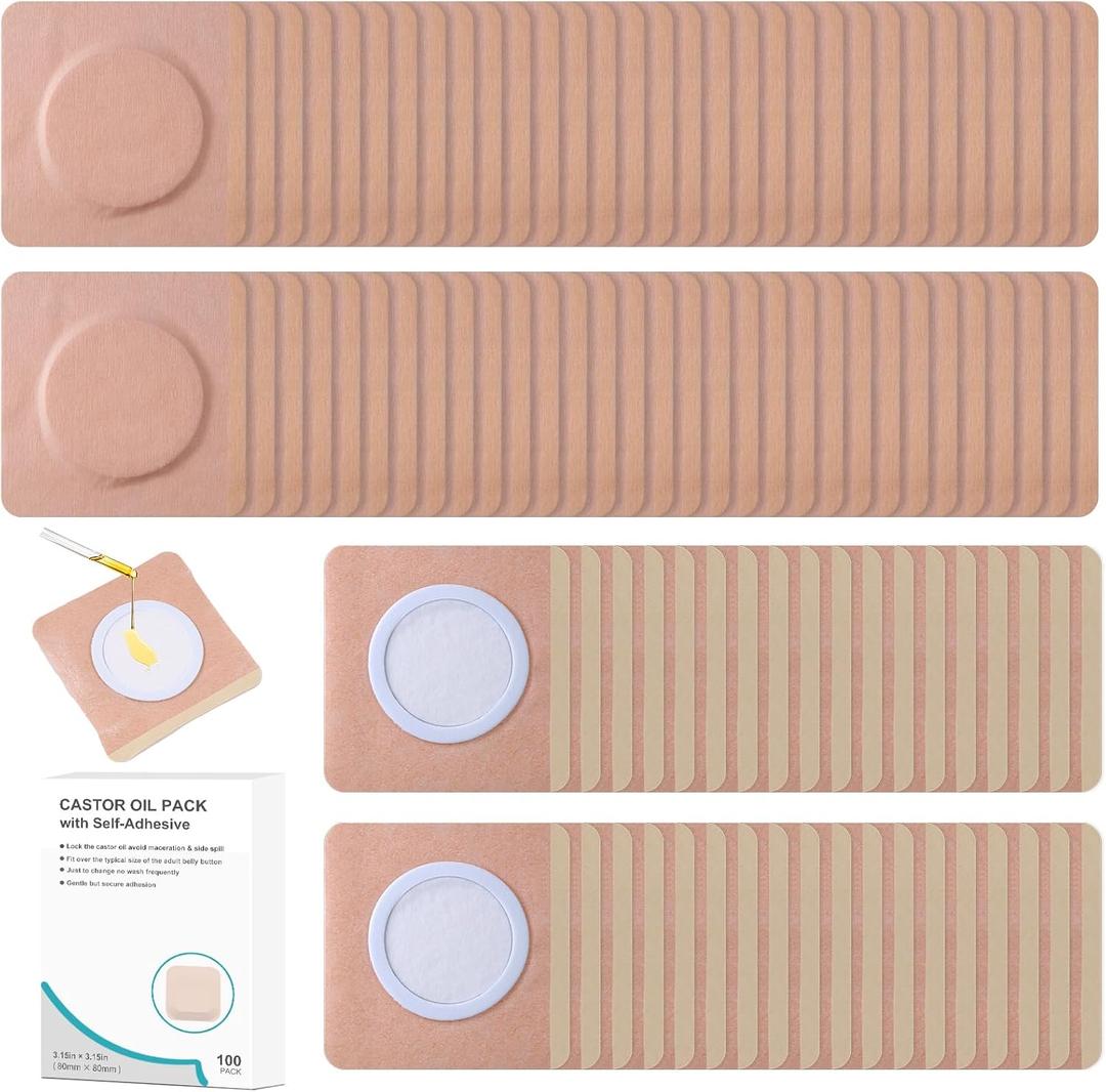 Disposable Organic Cotton Self-Adhesive Pads, Belly Button Patch for Caster Oil, Anti Leakage Design, Breathable & Portable, (Oil Not Included)
