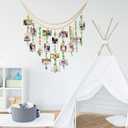 TXIN Hanging Photo Display Holder Wall Decor with Wooden Cards Clips, Boho Style Picture Frame Wood Beads Garland Artificial Eucalyptus Plant Home Decoration for Farmhouse Greenery Cubicle Bedroom