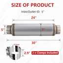 LCGP 5" Inlet Diesel Exhaust Muffler with Clamp, 5'' Inlet & Outlet, 7" x 24" Body 30" Whole Length Universal Resonator, Straight Through Design, Stainless Steel Mufflers Resonator