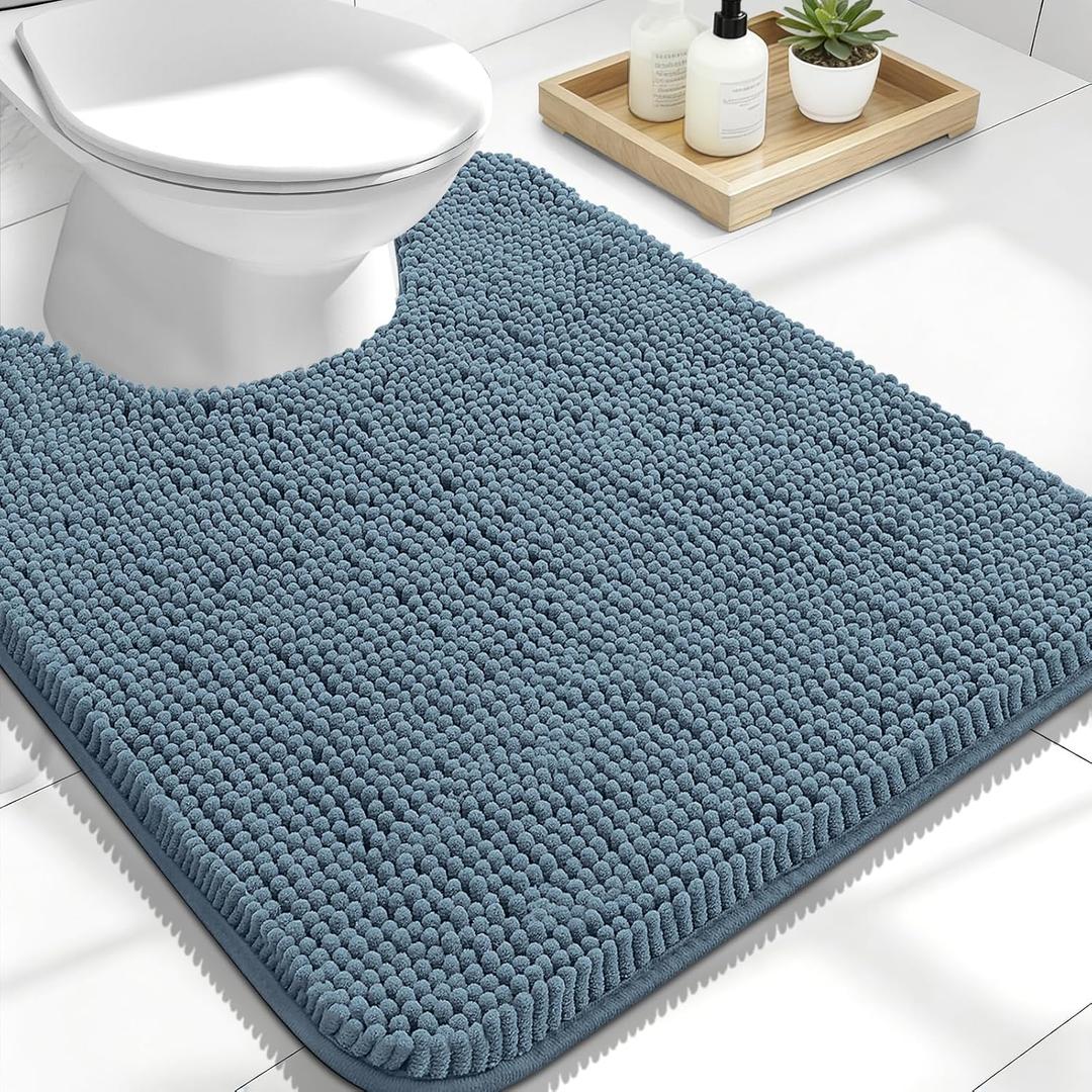 OLANLY Toilet Rugs U-Shaped 24x20, Extra Soft Absorbent Chenille Contour Bathroom Rugs for Toilet, Dry Quickly, Machine Washable, Non-Slip Bath Mat, Airy Blue