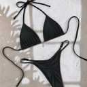 Tainehs Women's Brazillian Triangle Thong Bikini Set Sexy String Two Piece Swimsuit Bathing Suit (Black, S)