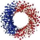 22 Inch Patriotic Front Door Wreath 4th of July with Red White Blue Flowers Memorial Day, Independence Day, Labor Day Decor Indoor Outdoor Porch Wall Summer