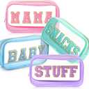 4 Pcs Mama and Baby Toiletry Bag Clear Chenille Letter Pouch Snacks Makeup Stuff Travel Diaper Bag Preppy Transparent Pouch with Zipper for Women Gift(Pastel Color)