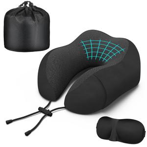 Phent zari Neck Travel Pillow, Upgraded Memory Foam Pillow for Airplane, Machine Washable, Adjustable Flight Pillow, Suitable for Sleeping Airplane, Car, Office and Home (Blue)