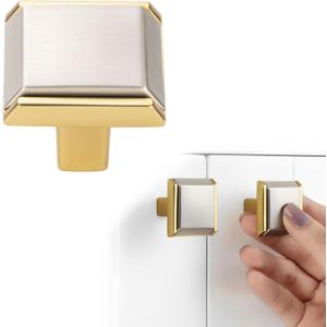 Nickel and Gold Cabinet Knobs Brushed Nickel and Gold Drawer Knobs, 10 Pack 1-1/4 Inch, 2281 Square Single Hole Cabinet Pulls for Kitchen Cabinets Drawers Bedroom Dresser Bathroom,  Single Hole, 10 Pack, Brushed Nickel & Gold