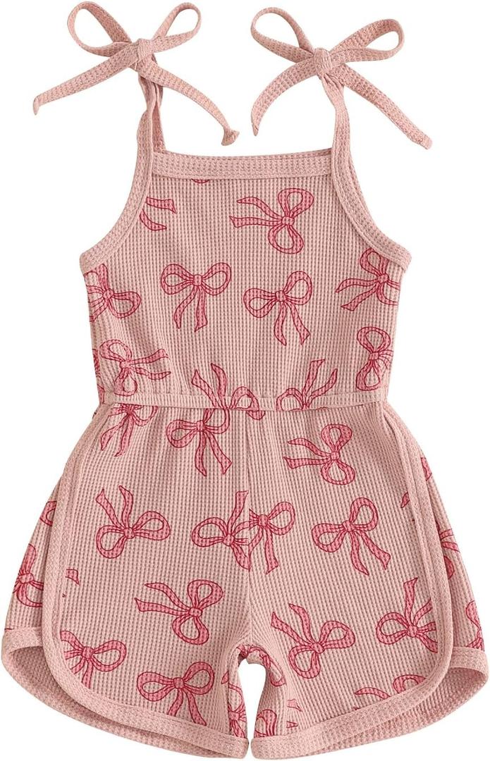 YINGISFITM Toddler Baby Girl Clothes Bowknot Sleeveless Halter Overalls Shorts One Piece Romper Jumpsuit Summer Outfit (12-18 Months, Pink)