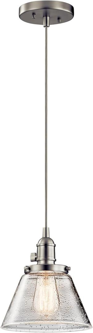 KICHLER Avery 8.75" 1 Light Bell Mini Pendant with Clear Seeded Glass Brushed Nickel