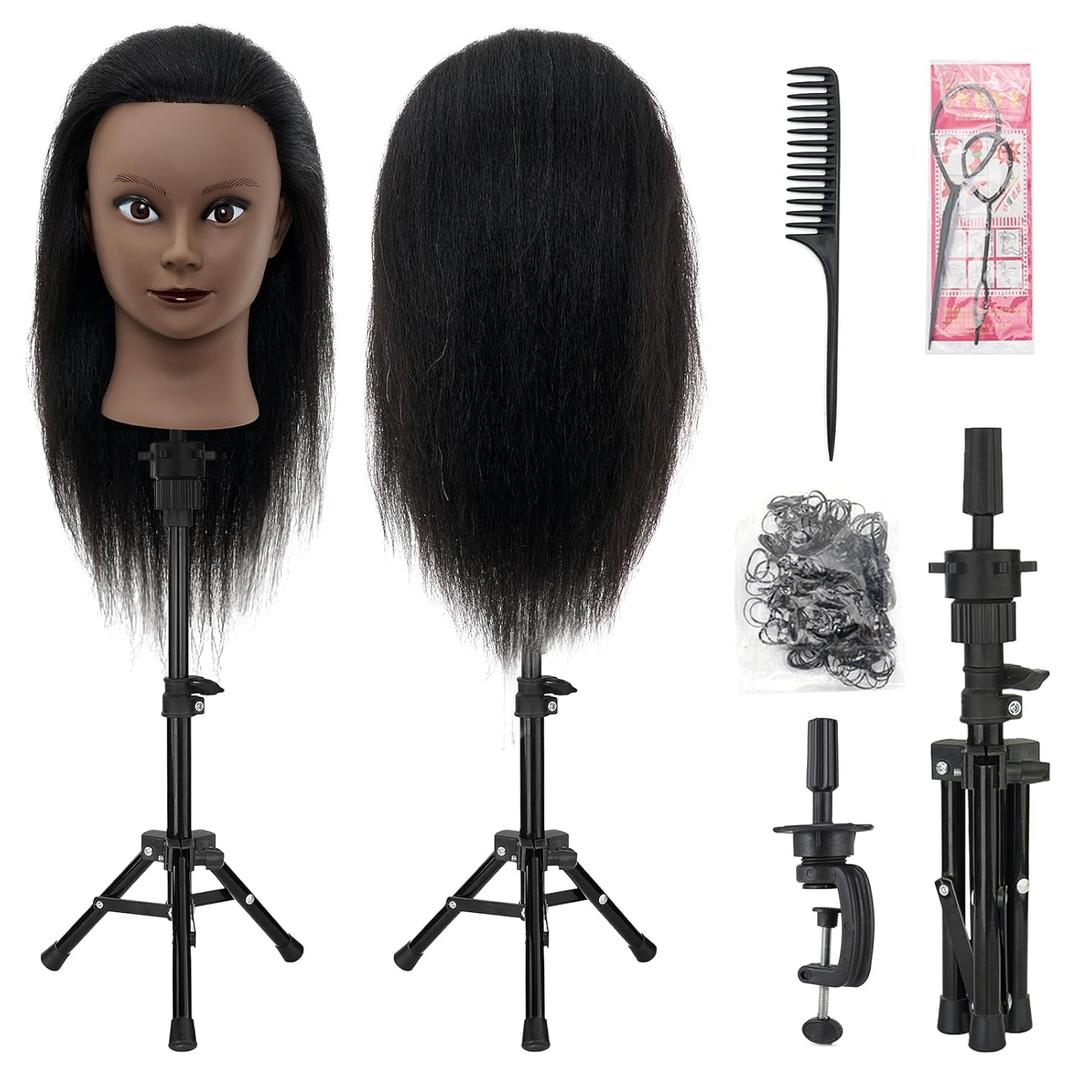Mannequin Head 100% Real Hair,14-16 Braiding Mannequin Head with Stand&Table Clamp,Real Hair Cosmetology Manikin Head with Mannequin Head Stand (dark gray) Mannequin Head 100% Real Hair,14-16 Braiding Mannequin Head with Stand&Table Clamp,Real Hair Cosmetology Manikin Head with Mannequin Head Stand (dark gray)